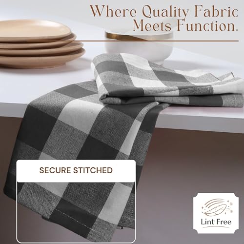 Grey Buffalo Check Plaid Kitchen Towels, 4 Pack, 100% Cotton, 16x26 Inches, Super Absorbent, Quick Dry, Soft, Lint-Free, Dish Drying & Cleaning Towels with Hanging Loop, Gray White - color: Grey, White - Buffalo, size: 16 X 26 - 4 Pack