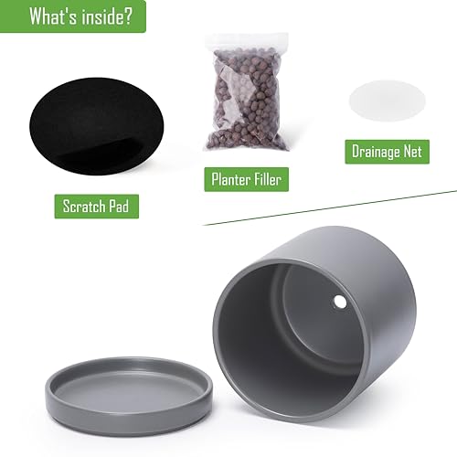 D'vine Dev 3-Pack Ceramic Pots with Saucers, 4/6/8 in, Grey, 94-T-M-3 | Glazed Ceramic, Drainage Hole, Perfect-Fit Saucer, Sleek Cylinder Shape, High Temperature Fired, Elegant Home Accent - color: Gray, size: 4"+6"+8"