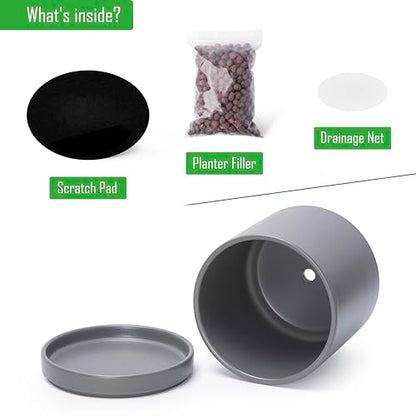 D'vine Dev 3-Pack Ceramic Pots with Saucers, 4/6/8 in, Grey, 94-T-M-3 | Glazed Ceramic, Drainage Hole, Perfect-Fit Saucer, Sleek Cylinder Shape, High Temperature Fired, Elegant Home Accent - color: Gray, size: 4"+6"+8"