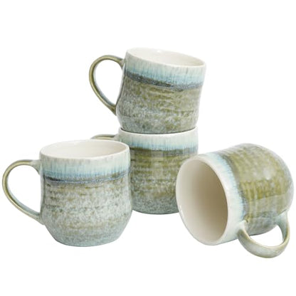Bosmarlin Ceramic Coffee Mug Set of 4, 17 Oz, Coffee Cups with Big Handle, Microwave and Dishwasher Safe (Willow Green) - color: Willow Green