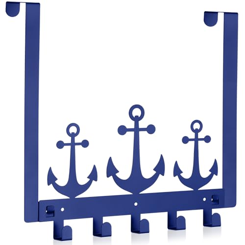 Reallnaive Anchor Over The Door Hooks Christmas Nautical Coastal Navy Blue Bathroom Decor Wall Mount Hanger Rack Holder for Towel, Hat, Coat, Cloth, Keychain, Bag, Beach Lake House Decor - style: Anchor