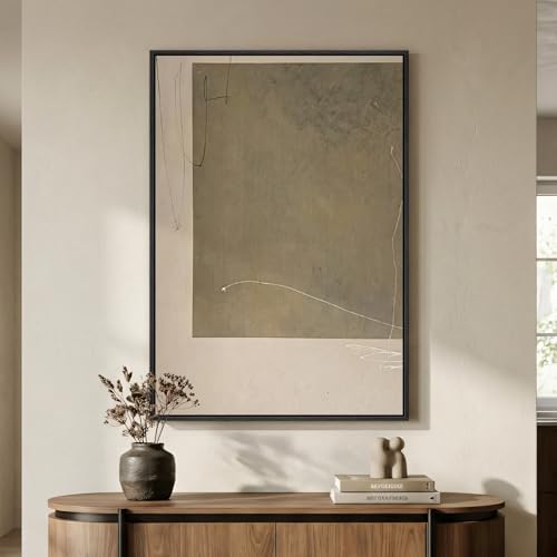 Framed Neutral Abstract Wall Art, Modern Beige and Taupe Canvas Prints Paintings Artwork for Walls, Contemporary Minimalist Block Pictures for Living Room Dining Bedroom Hallway Wall Decor 24x36 In - color: Black and Taupe