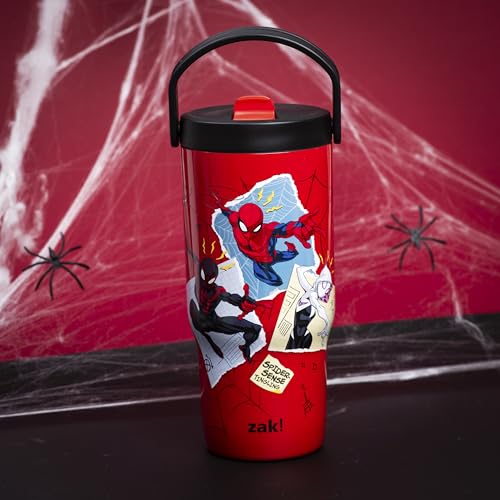 Zak Designs Marvel Spider-Man Siply 20oz Leak-Proof Straw Insulated Tumbler | BPA Free, Stainless Steel, Handle, Cupholder Friendly, Dishwasher Safe, Kids Water Bottle, Reuseable For School, Home, Travel - color: Spiderman