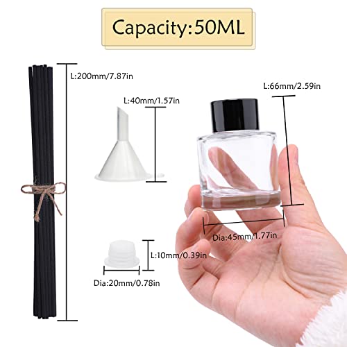 4PCS Refillable Fragrance Glass Diffuser Bottles with 20pcs Reeds Sticks & Black Caps & Funnel, Diffuser Jars for Home Oil Fragrance Decoration Girl Women Gift (50ML) - size: 50ML