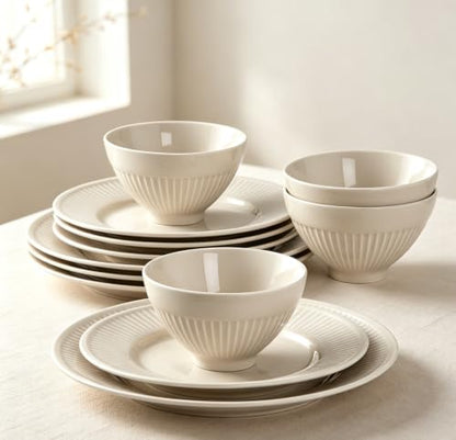 Dinnerware sets plates and bowls sets modern plates,Ceramic Dinnerware Sets,12 Pieces Porcelain Lightweight Plates,Scratch Resistant Dish Set (style - 16, 4 - Set (12pcs)) - color: style - 16