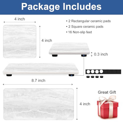 4 Pcs Water Absorbent Stone Dry Tray for Bathroom Sink Kitchen Counter Tray | Diatomite Stone Quick Drying Diatomaceous Earth Mat Soap Dispenser Dish Sponge Holder Ceramic Marble Bathroom Vanity Trays - color: Marble Light Gray