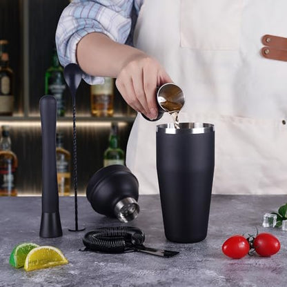 Cocktail Shaker Set Bartender Kit,5 Piece Bar Set Stainless Steel Bar Tools Set for Professional Bartender and Home (Matte Black, 5-Piece) - color: Matte Black