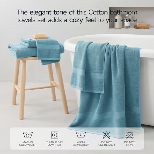 ecolook Ultra Soft 6-Piece Towel Set, 100% Cotton | Lighter Weight, Quick Dry, Highly Absorbent, 2 Bath, 2 Hand, 2 Washcloths, Perfect for Bathroom, Blue - color: Blue