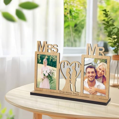 4x6 Couples Wedding Picture Frame Mr and Mrs Wedding Photo Frame Anniversary Desktop Picture Frame with Two 4x6 Openings - color: Yellow-Couples Picture Frame