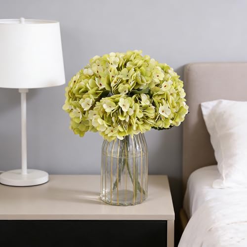 Kimura's Cabin 6pcs Hydrangea Artificial Flowers Silk Hydrangeas,Neon Green | Faux Hydrangeas with Stems Fake Bouquets,Wedding Party Arrangement Farmhouse Garden Home Table Centerpieces Decor Vase Filler - color: Neon Green