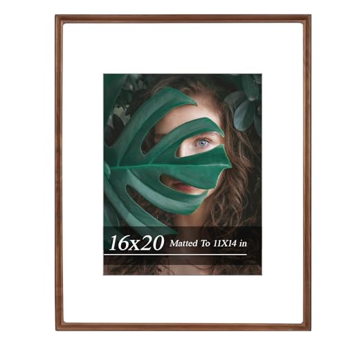 Handcrafted Solid Walnut Picture Frame 16x20 - Premium HD Tempered Glass Photo Frame with Mat, Fits 11x14 Photos, Shatter-Resistant Wall Mounted Wood Frame for Home Decor & Gallery Wall, Perfect Festival Gift - color: Walnut, size: 16×20
