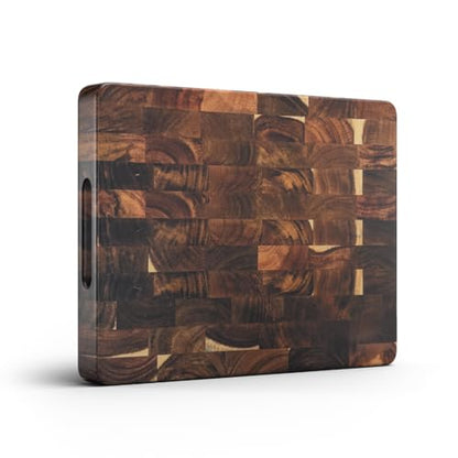 Extra-Large Acacia Wood Cutting Board with Built-In Handles – Checkered End-Grain Butcher Block, Reversible Chopping Board for Meat, Bread & Vegetables – Premium Heavy-Duty Chef Board
