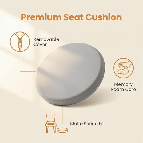 Round Chair Cushion, Memory Foam Filling, Knitted Cotton Cover, Removable Zipper Design, Light Gray, Pink, Coffee, Green (Light Grey, 16 Inch) - color: Light Grey, size: 16 Inch