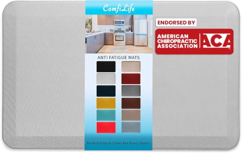 ComfiLife Anti Fatigue Floor Mat – 3/4 Inch Thick Kitchen Mats for Floor, Standing Desk Mat, Kitchen Rug – Comfort at Home, Office – Durable – Stain Resistant – Non-Slip Bottom (20" x 32", Silver) - color: Silver, size: 20" x 32"