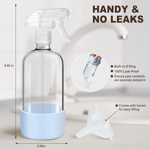 Glass Spray Bottles with Silicone Sleeves (2 Pack, 16 oz), Mist and Stream | Heavy-Duty Sprayer, Premium Glass, Leaks and Clogs Free, for Cleaning Solutions, Planting, Hair Spraying - Funnel Included