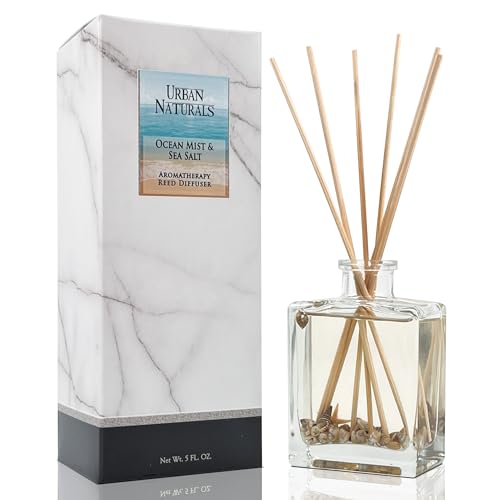 Reed Diffuser Set, Ocean Mist & Sea Salt - Bathroom Décor | Made with Essential Oils & Real Botanicals, Sleek Rectangular Refillable Glass Bottle, Made in the USA - color: Ocean Mist & Sea Salt