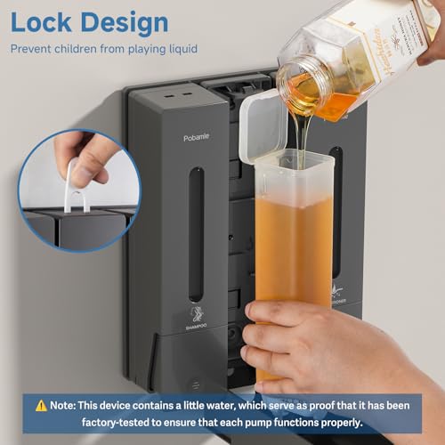 Shampoo and Conditioner Dispenser - Shower Soap Dispenser Wall Mounted No Drill - Shampoo Conditioner Body Wash Dispenser 3 Chamber - Easy Install for Bathroom Hotel Gungrey 1200ml - color: Grey 3 Chamber