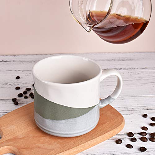 Bosmarlin Large Stoneware Coffee Mug, Big Tea Cup for Office and Home, 21 Oz, Dishwasher and Microwave Safe, 1 PCS (Geometry-Green) - color: Geometry-Green