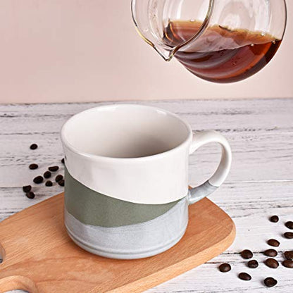 Bosmarlin Large Stoneware Coffee Mug, Big Tea Cup for Office and Home, 21 Oz, Dishwasher and Microwave Safe, 1 PCS (Geometry-Green) - color: Geometry-Green