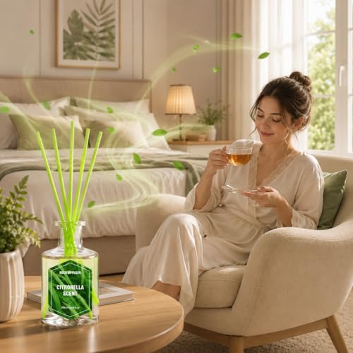 STRN Lemongrass Reed Diffusers, Summer Citronella Reed Diffuser Set, 200ML | Refreshing Scent Diffuser for Indoor & Outdoor, Bathroom, Bedroom, Office