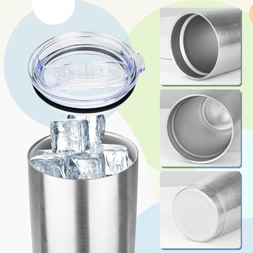 20oz Tumbler Insulated Tumbler with Sliding Lid,(Silver, 1pack | 304 Stainless Steel,Travel Coffee Tumbler,Double Wall Vacuum,Gifts for Christmas Women Men School Home Office