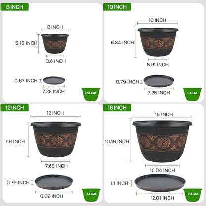 8 Inch Retro Plant Pots 6 Pack with Drainage and Saucers Copper | Copper retro PP pots with drainage holes and saucers for herbs succulents starter plants shelves and windowsills - color: Copper, size: 8 Inches-6 packs