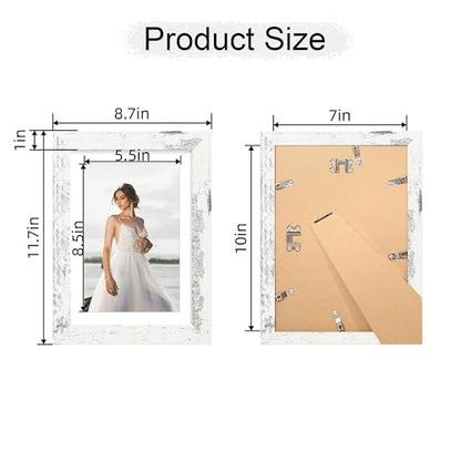 iRahmen 7x10 Picture Frame with Mat 5.5x8.5 - High Definition Real Glass Wooden Photo Frames for Tabletop Display and Wall Mounting (Distressed White, Set of 4) - color: Distressed White, size: 7X10
