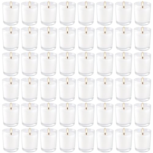 YOROXRG 48 Pack White Unscented Clear Glass Filled Votive Candles. Hand Poured Wax Candle Ideal Gifts for Home Décor Parties Weddings Holidays and Meditation (White) - color: 48 White