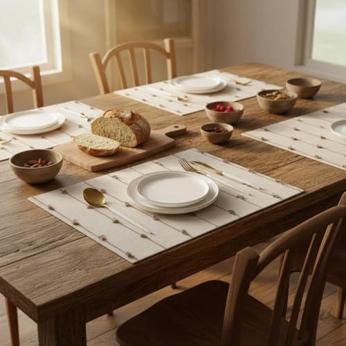 Boho Placemats 13 x 19 Set of 4 for Dining Table Decor Khaki Beige | Durable Fabric,Woven Cloth Place Mats for Farmhouse Rustic Kitche Home Decor,Cotton Placemats,Table mats - size: Set of 4