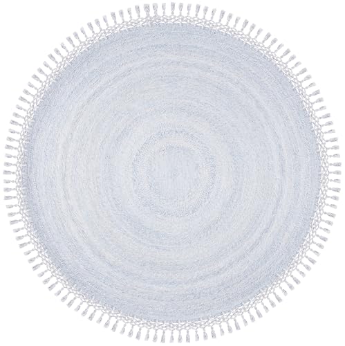 SAFAVIEH Sahara Collection Area Rug - 5' Round, Blue, Handmade Boho Tassel, Ideal for High Traffic Areas in Living Room, Bedroom (SAH490M) - color: Blue, size: 5' (Round)
