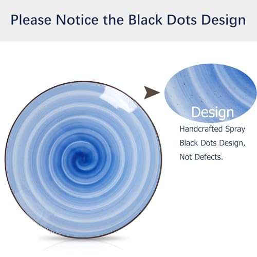 Selamica Ceramic 16-Pieces Dinnerware Set, Ceramic Dishes Set for 4, Kitchen Plates and Bowls Sets, Dinner Plates Set, Spray Black Dots, Gradient Blue - color: Gradient Blue, size: 16 Pieces