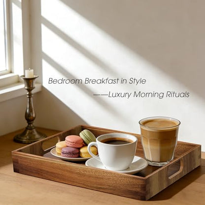 Acacia Serving Trays - 2 Pack | Acacia Wood Serving Platterss, Wood Serving Tray, Decorative Trays for Breakfast, Brunch, Dinner, Coffee Table - size: 14"x9"x1.57" and 15"x11"x1.57"
