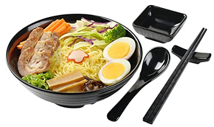 4 Noodle Bowls Set - large 32oz Ramen Bowl Set for authentic Asian Cuisine - with Dipping Bowls, Spoons, Chopsticks & Chopstick Stands. Enjoy Thai Miso Udon Wonton (4 Bowl Set, Black) - color: Black, size: 4 Bowl Set