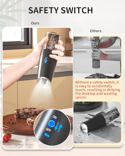 CIRCLE JOY Rechargeable Salt and Pepper Grinder Set Gravity Electric Salt and Pepper Grinder Set, LED Light, Adjustable Coarseness, for Home Kitchen BBQ, Black & White - color: Black&White, size: KYMQ + Rechargeable