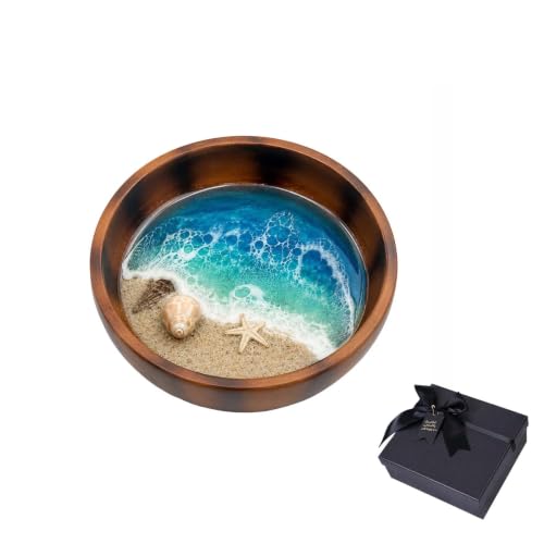 Ocean Resin Decorative Bowl, 3.94 Inch Coastal Trinket Dish for Jewelry, Keys, Coins, Housewarming Birthday Gift，The Sea World in the Bowl - Shells：gift wrapping - color: The Sea World in the Bowl - Shells, size: gift wrapping