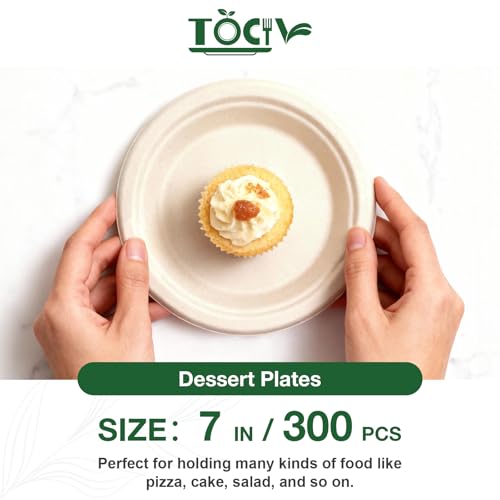 Paper Plates Compostable 300-Count 7 Inch Disposable Heavy Duty Party Small Plates Bulk for Appetizer Dessert Cake Biodegradable Birthday Holiday Kids Party Supplies - color: Nature, size: 7 inch