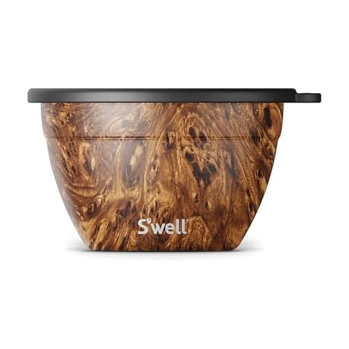 S’well Stainless Steel 64oz Salad Bowl Kit, Teakwood Finish, Includes 2oz Condiment Container and Removable Tray, Leak-Proof and Easy to Clean, Dishwasher Safe - color: Teakwood, size: 64oz