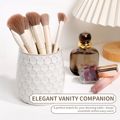 Toothbrush Holder, Tooth Brush Holder for Bathroom - Ceramic Toothbrush Cup White Toothbrush Holders Countertop, Makeup Brush Holder Pen Holder, 3.62" x 3.62" x 3.93", ANTIS'S HOME - color: White, size: Honeycomb