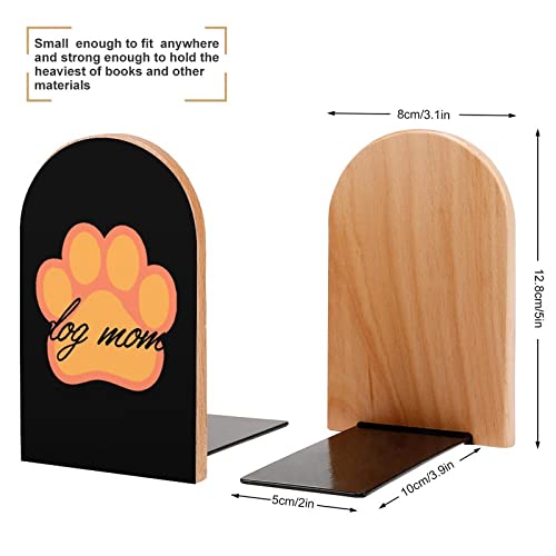 Dog Mom Book Ends for Shelves Wooden Book Stand Book Holder for Library School Office Home Study Decor