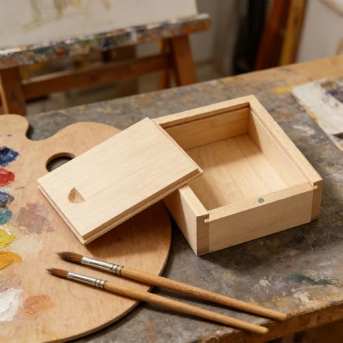 3.19" x 2.64" x 1.02" Inch Small Wood Gift Box with Sliding Lid, Sliding Top Tiny Wooden Keepsake Box USB Box for Wedding Gift, Elegant Present | Handcrafted Wood Box for Rings, Earrings(Maple Box) - color: Maple (3.19")