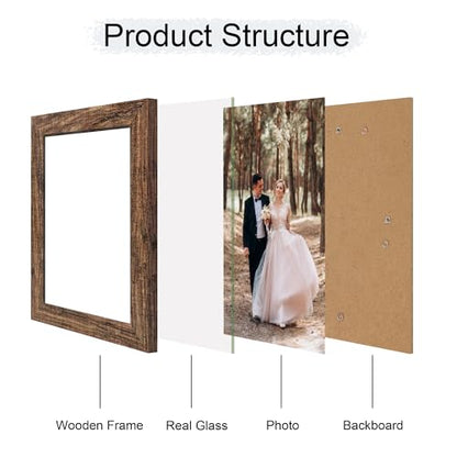iRahmen 6x9 Picture Frame Set of 4, High Definition Real Glass Rustic Wood Frame, 6 x 9 Photo Frames for Tabletop Display and Wall Mounting - color: Brown, size: 6X9