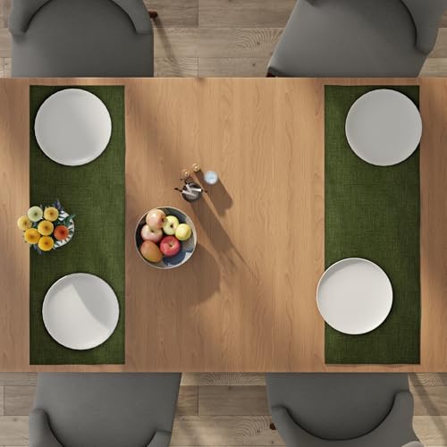 Encasa XO Table Runner 2 Seater, Soft Chenille 13"x36" | Moss green, Woven Rib Texture | Machine Washable | Colorfast & Shrink Resistant | Durable Polyester Yarns - color: Moss Green, size: 13x36 in