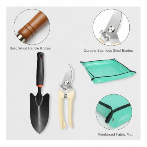 Effortless Digging and Pruning: 3-Piece Gardening Kit with Stainless Steel Heads and Wood Handles