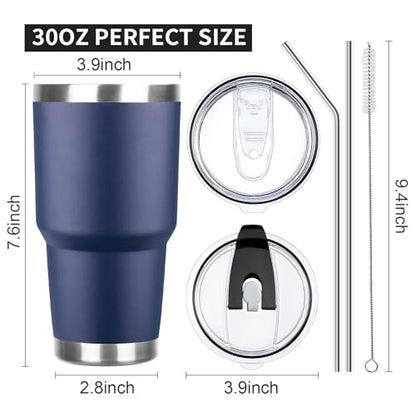 30 oz Tumbler with Lids and Straws Double Wall Vacuum Insulated Tumbler Cup,Stainless Steel Leak-proof Thermal Tumbler Powder Coated Travel Coffee Mug for Cold and Hot Drinks,Navy Blue - color: Navy Blue, size: 30 Ounces
