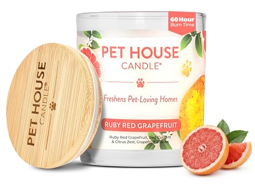 Pet House Candles, Clean Burning, Long Lasting Candles for Pet Odor, Plant-Based, 60 Hour Burn Time - Ruby Red Grapefruit, 9 oz - color: Ruby Red Grapefruit, size: Pack of 1