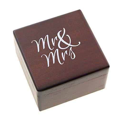 Wedding Ring Bearer Box, Mr & Mrs Wooden Ring Box, Engagement Ring Holder Unique Decorative Elegant Jewelry Box Favor Gift (Mahogany Magnetic) - color: Mahogany Magnetic