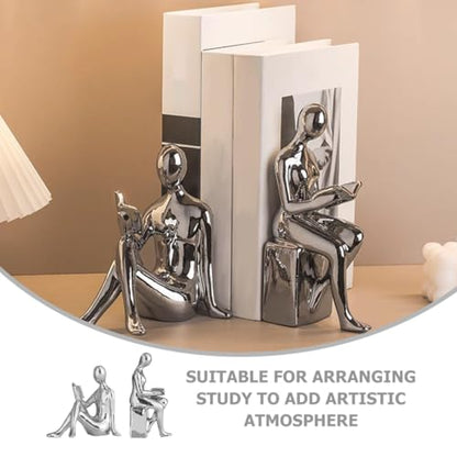 LIFKOME Art Decor Bookends Ceramic Reader Decoration Abstract Figurine Decoration for Bookshelf