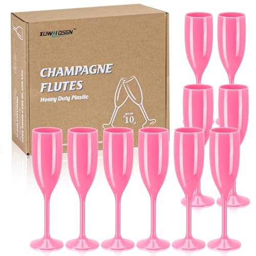 XUWAIDSGN Champagne Flute Acrylic Champagne Glasses Wedding Toasting Champagne Flute Goblet Plastic Reusable Unbreakable Champagne Cups for Bachelorette Wedding Bridal Shower Party (Pink, 10) - color: Pink, size: 10