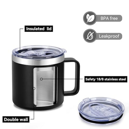 VEGOND 14 oz Insulated Stainless Steel Travel Coffee Mug with Handle, Black 4 Pack - color: Black, size: 14 Ounces (4 Pack)