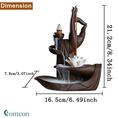 Comeon Backflow Incense Holder Burner Handmade Ceramic Lotus | Handmade Ceramic Lotus Design, Holds Incense Cones and Sticks, Includes 10 Backflow Incense Cones Perfect Home Decor